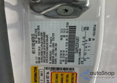 2018 Ford Fusion Se Hybrid z USA, uszkodzony, nr VIN 3FA6P0LU2JR163017